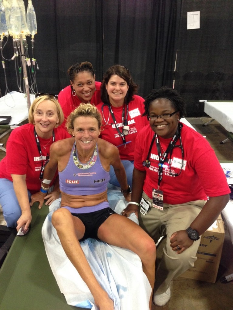 2014 women's ironman winner: Nina Kraft from Germany. Winning her third Louisville ironman at age 46 in 9:31:19. Dr. Richardson is in the first row right with her team of nurses . 
