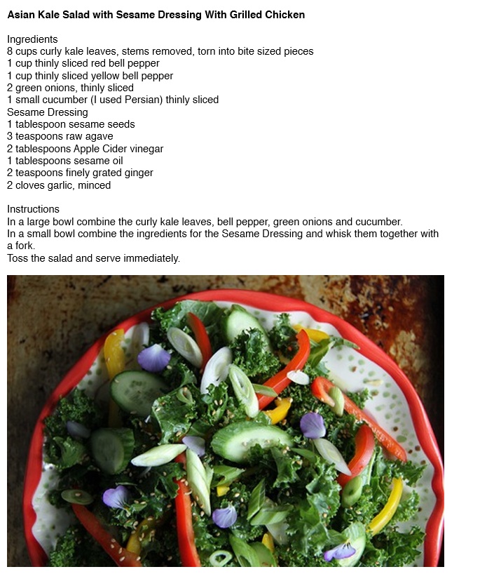 Asian Kale Salad with Sesame Dressing With Grilled Chicken